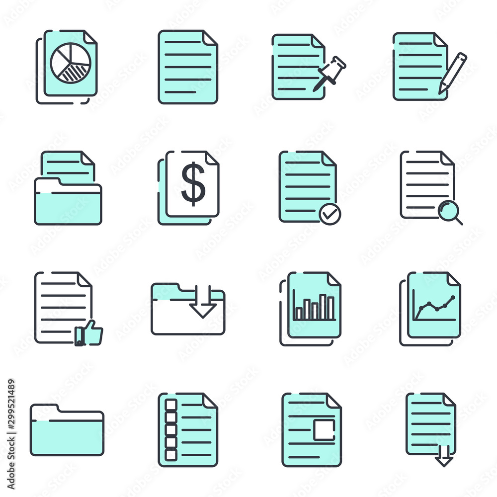 Poster Document web set icon template color editable. Document auditing web pack symbol vector sign isolated on white background illustration for graphic and web design.