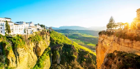 Photo sur Plexiglas Ronda Pont Neuf Coucher du soleil à Ronda, paysage andalou