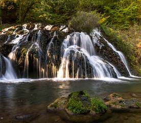 Beautiful forest waterfall Dokuzak in Strandja mountain, Bulgaria during autumn.