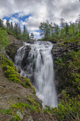 Waterfall on Risjok river in Khibiny Mountains, Kola Peninsula, Russia