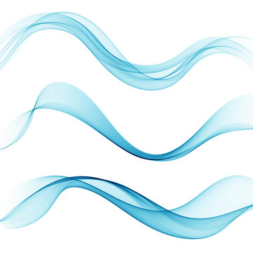  Abstract background set of blue wavy lines of waves. Design element