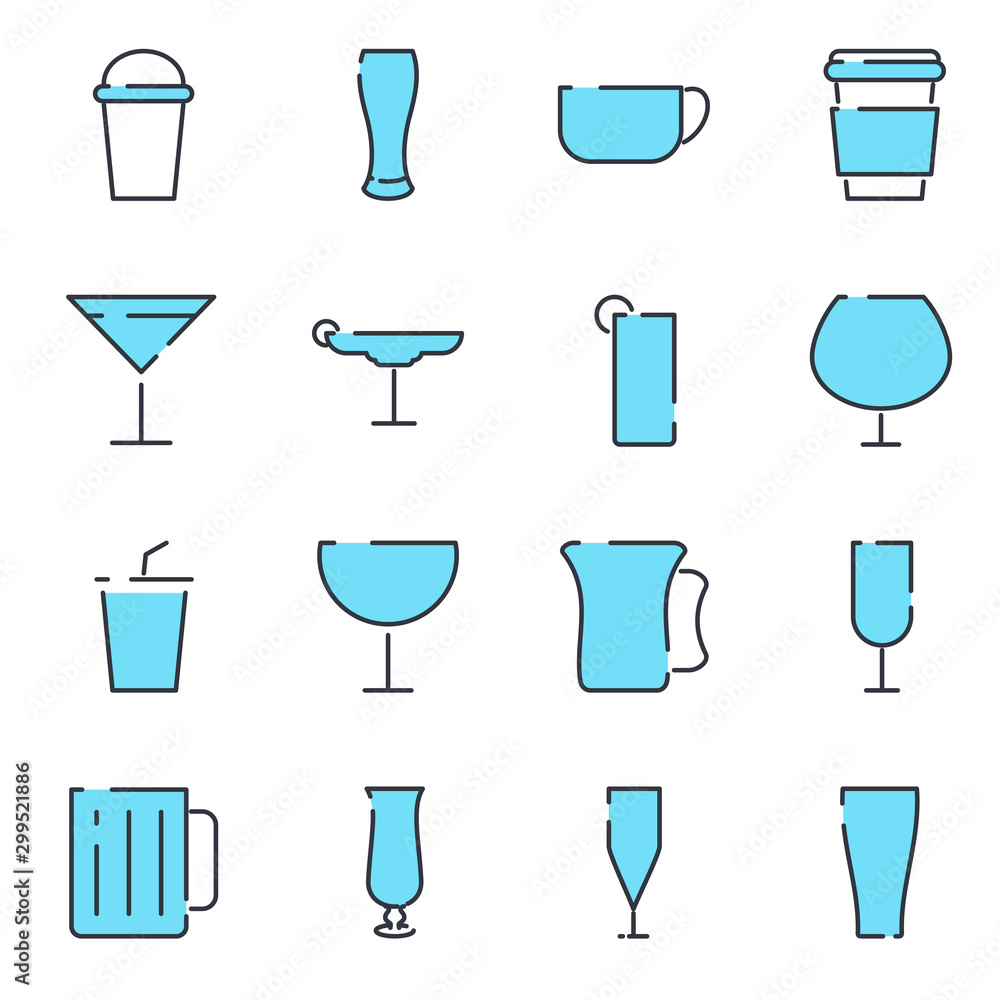 Poster Drinks set icon template color editable. Drink pack symbol vector sign isolated on white background illustration for graphic and web design.