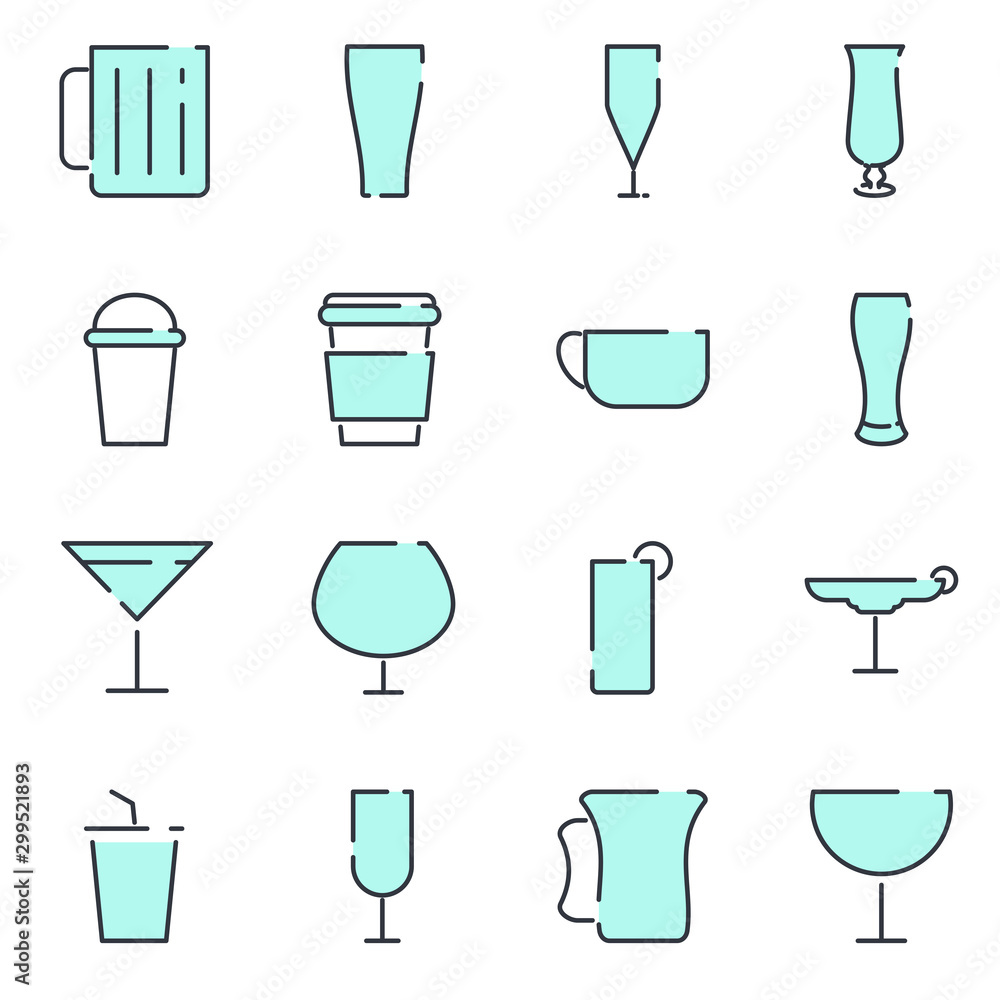 Poster Drinks set icon template color editable. Drink pack symbol vector sign isolated on white background illustration for graphic and web design.