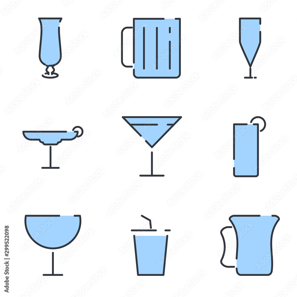 Aufkleber Drinks set icon template color editable. Drink pack symbol vector sign isolated on white background illustration for graphic and web design.