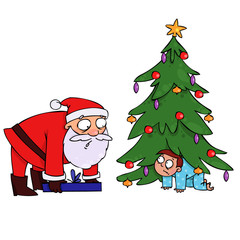 Unexpected meeting, christmas vector illustration