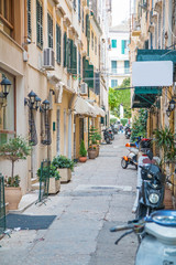 Historic Center of Corfu town. Shops, restaurants, during a day, Greece