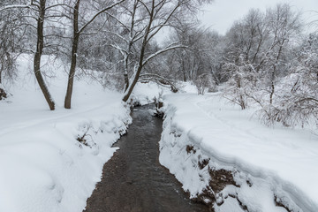 winter river with snow and trees