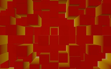 Abstract red elegant cube geometric background. Chaotically advanced rectangular bars. 3D Rendering, 3D illustration
