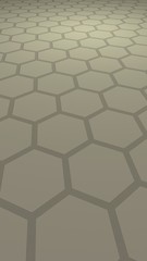 Honeycomb with color lighting, on a gray background. Perspective view on polygon look like honeycomb. Isometric geometry. Vertical image orientation. 3D illustration