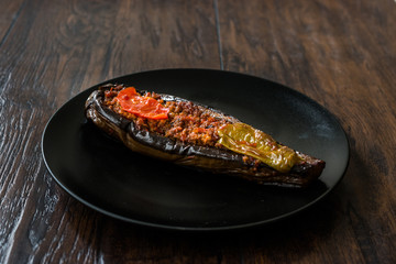 Karniyarik - Stuffed Eggplants, Aubergines with Ground Beef and Vegetables Baked with Tomato Sauce