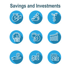 Banking, Investments and Growth Icon Set with Dollar Symbols, etc