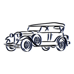 car, retro car sketch, contour vector illustration 