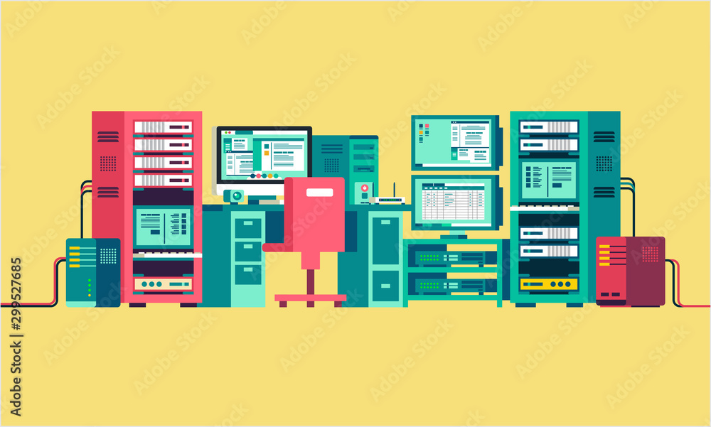 Poster set of computer server illustration vector