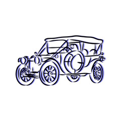 Fototapeta na wymiar old car isolated on white background, retro car sketch 