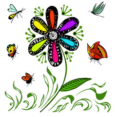 Flower and insect. Vector illustration set butterflies