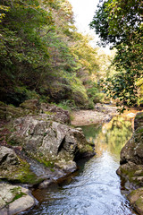 Hiking trail along Kamakura gorge in Hyogo prefecture, Japan in autumn