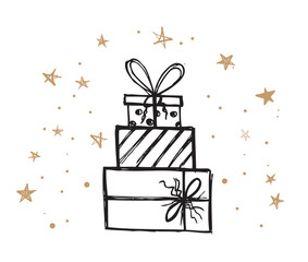 Doodle icons of gift box. Hand drawn elements.