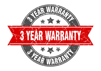 3 year warranty round stamp with red ribbon. 3 year warranty
