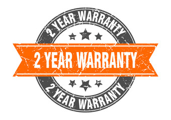 2 year warranty round stamp with orange ribbon. 2 year warranty