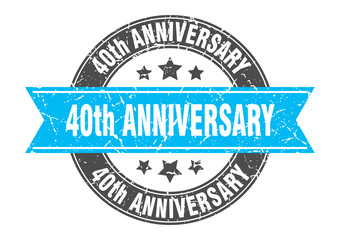 40th anniversary round stamp with turquoise ribbon. 40th anniversary