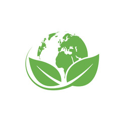 Green planet logo. Environment symbol. Eco earth icon. Vector illustration.