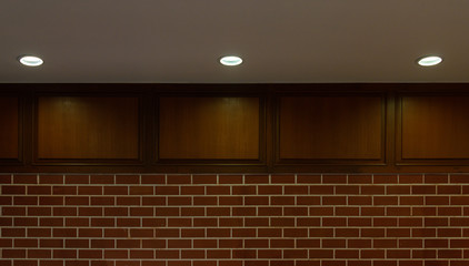 Modern ceiling lamp interior lighting bulbs with brick wall with blank space for text and advertising decoration contemporary