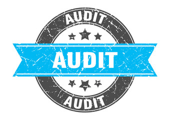 audit round stamp with turquoise ribbon. audit