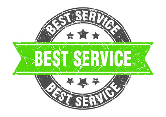 best service round stamp with green ribbon. best service