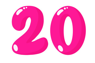 voluminous pink New Year numbers 2020, blank for designer, pattern