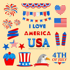 Obraz premium American Independence Day elements set.