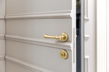Bronze knob handle of the hidden door in the modern classic interior