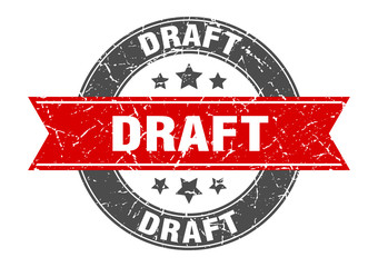 draft round stamp with red ribbon. draft