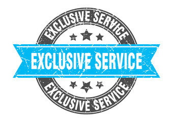 Obraz premium exclusive service round stamp with turquoise ribbon. exclusive service