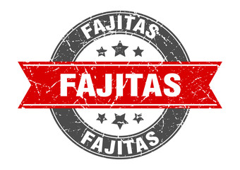 fajitas round stamp with red ribbon. fajitas