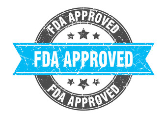 fda approved round stamp with turquoise ribbon. fda approved