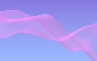 Pink wave on blue sky abstract background. Fluttering pink scarf. Waving on wind pink fabric. 3D illustration