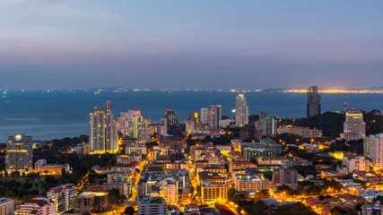 Fotobehang Top view of Pattaya City with twilght time, Chonburi, Thailand © sutthichai