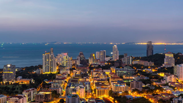 Top view of Pattaya City with twilght time, Chonburi, Thailand