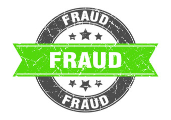 Fototapeta premium fraud round stamp with green ribbon. fraud