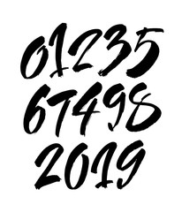 set of calligraphic acrylic or ink numbers. ABC for your design, brush lettering on a white background