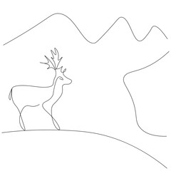 Deer in forest, line draw design vector illustration