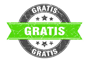 gratis round stamp with green ribbon. gratis