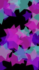 Multicolored translucent stars on a dark background. Vertical image orientation. 3D illustration