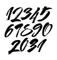 set of calligraphic acrylic or ink numbers. ABC for your design, brush lettering on a white background