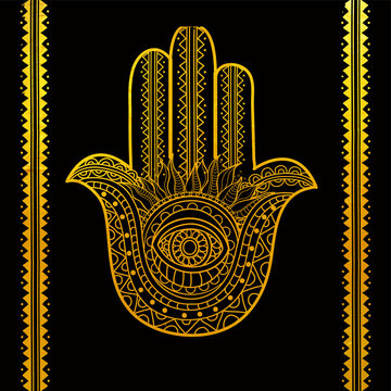 Golden Hamsa Hand in boho style.