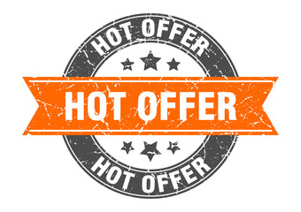 hot offer round stamp with orange ribbon. hot offer