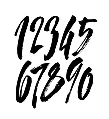 set of calligraphic acrylic or ink numbers. ABC for your design, brush lettering on a white background