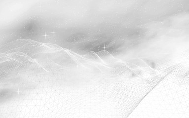 White abstract background. Hi tech network. Cyberspace grid. Outer space. Starry outer space texture. 3D illustration