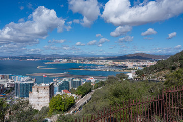 Panoramic with views of the sea and the city of Gibraltar and a sunny day with us