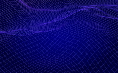 Abstract landscape on blue background. Cyberspace grid. hi tech network. 3D illustration